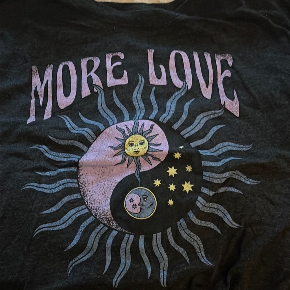 EUC Black Graphic Tee with Sun and Moon Design
